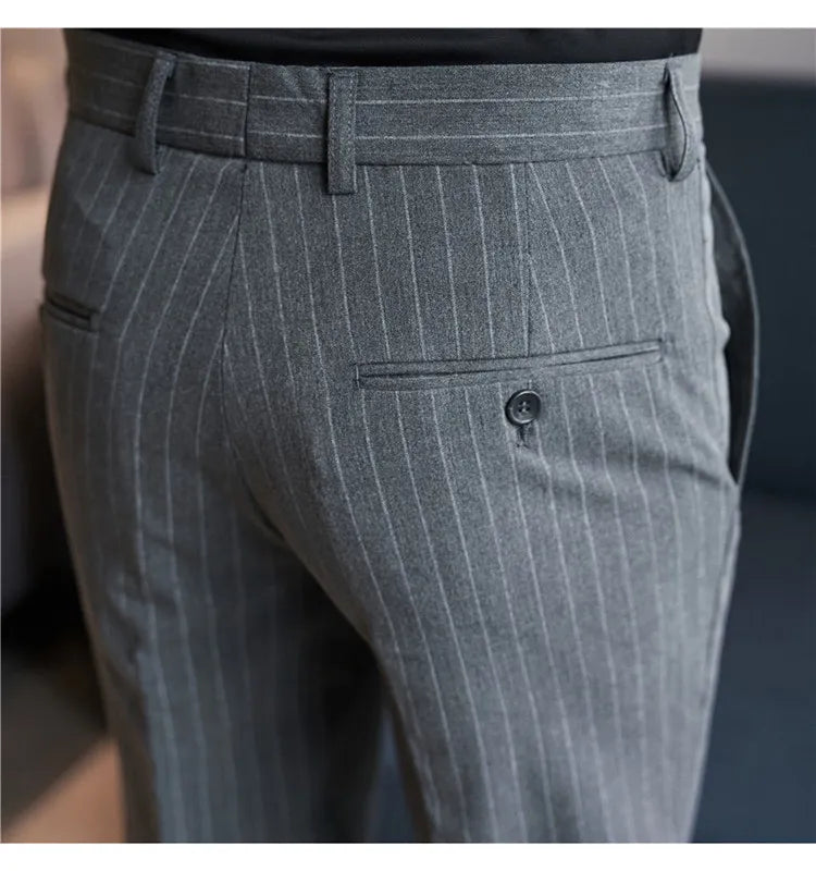 Men's Slim Fit Pinstripe Dress Pants, Stretch Comfort and Thickened Fabric for Business Casual Office Wear