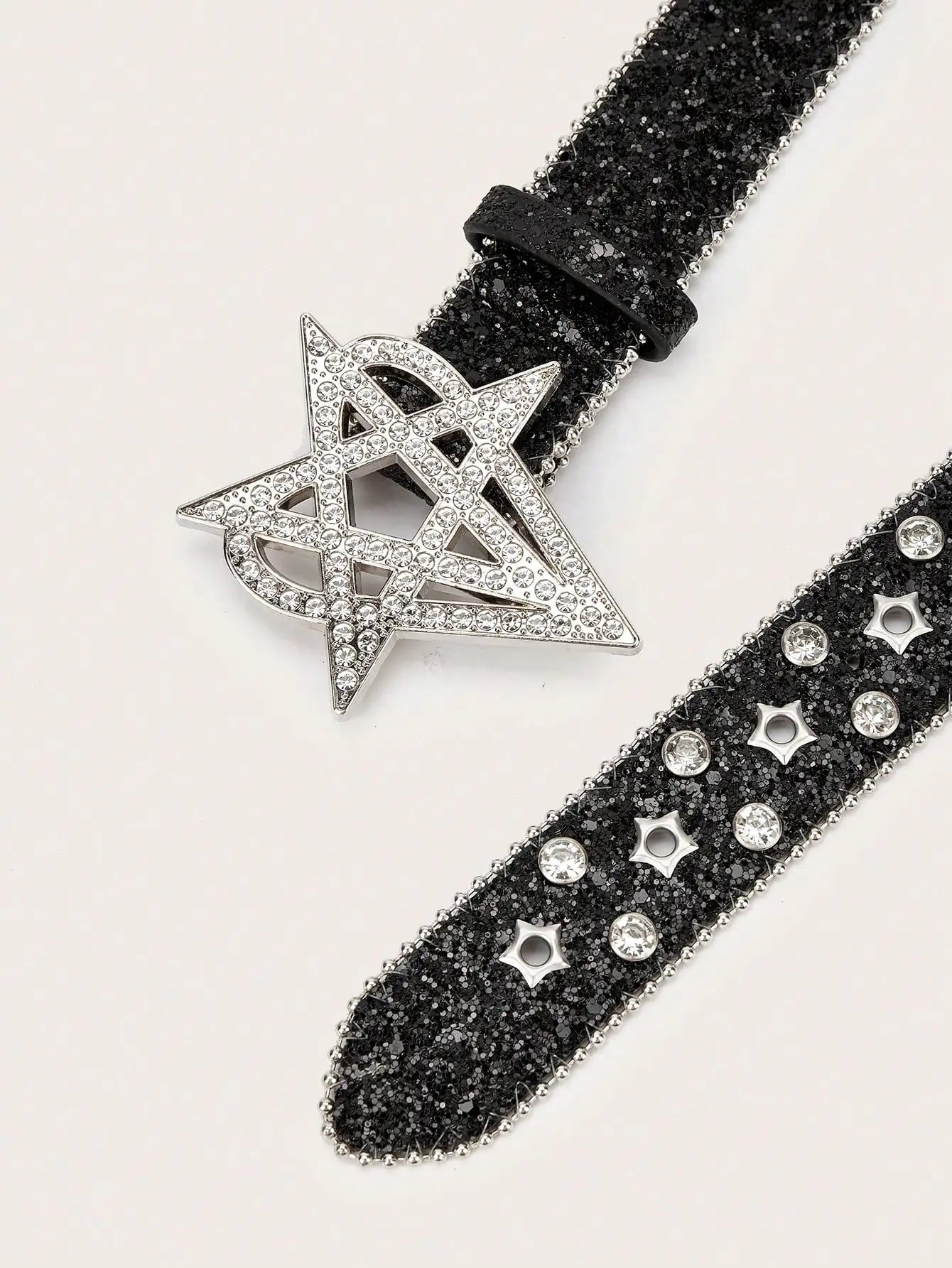 1pc Men's Y2K Punk Six-pointed Star Rhinestone Buckle Glitter Rhinestone Belt, A Versatile Belt To Match Jeans