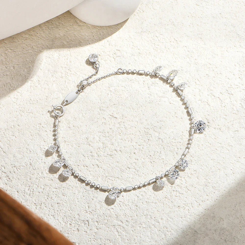 Round Cut Drilled Moissanite Bracelets Women S925 Silver Adjustable Beaded Chain Everyday Stackable Jewelry Party Gifts