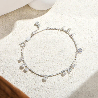 Round Cut Drilled Moissanite Bracelets Women S925 Silver Adjustable Beaded Chain Everyday Stackable Jewelry Party Gifts