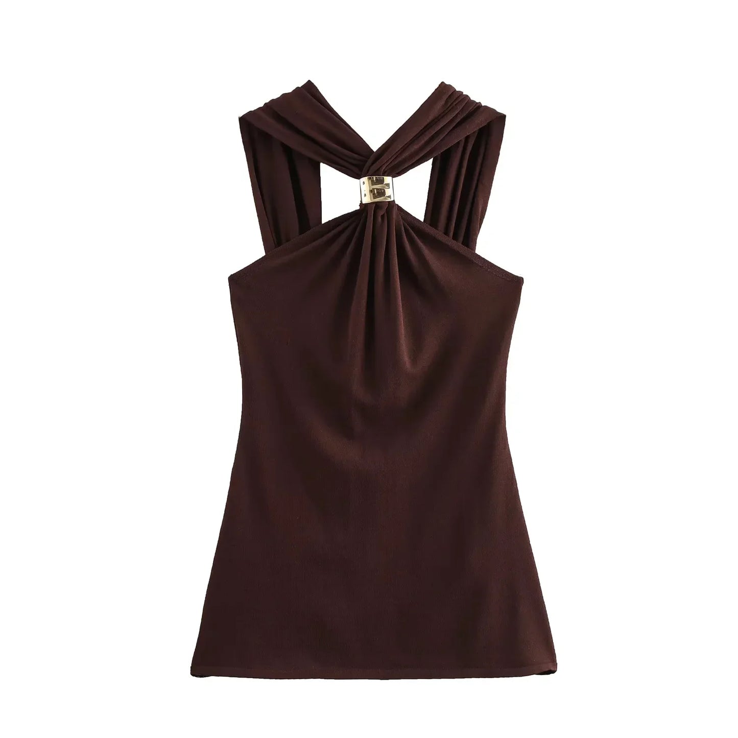 New Halter Tops Fashion Metal Decoration Crop Top Woman 2026 Sleeveless Hanging Collar Short Tops For Women Sexy Party Top