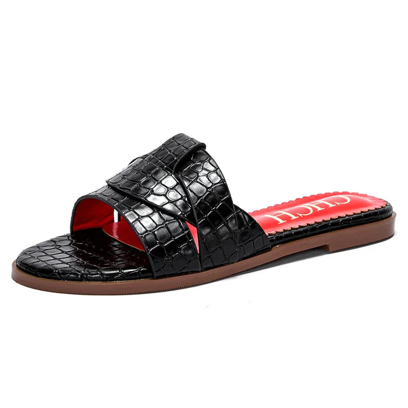 Women's Slippers Luxury brand PU Material Outdoor Flat Bottom Beach Tourism Summer Women's Slippers  2024 summer