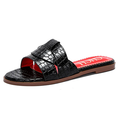 Women's Slippers Luxury brand PU Material Outdoor Flat Bottom Beach Tourism Summer Women's Slippers  2024 summer