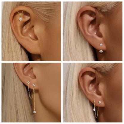 S925 Sterling Silver Petals Stud Earring Microinlaid Colorful Cubic Zirconia Chain Tassel Earrings For Women Dangle Earring