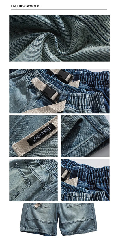 Fashion Casual Denim Shorts Men's Trend Ins Youth Pop Summer Wear Japanese Gothic Hip Hop Loose Casual Cargo Five Quarter Pants