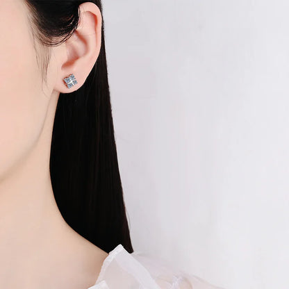 D Color 0.1CT 3mm 4-Stone Cross Full Moissanite Stud Earrings For Women S925 Sterling Silver Diamond Earring Fine Jewelry