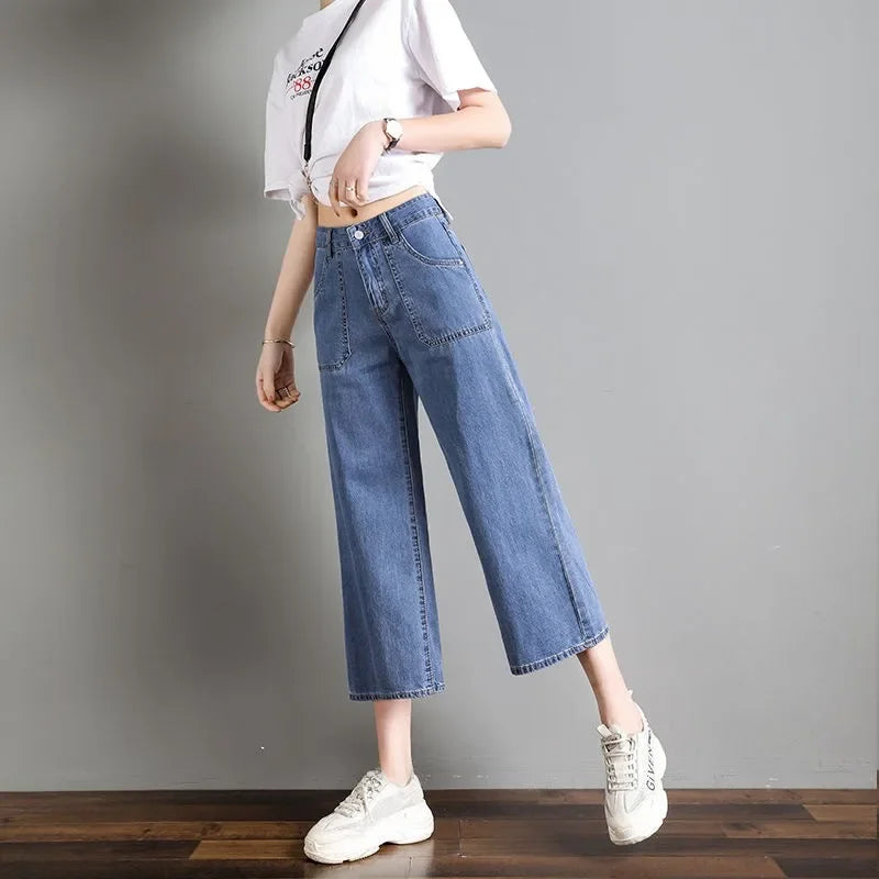 Women's Cropped Pants Straight-leg Loose-fit Bottoms