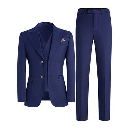 Men's 3-Piece Solid Suit Set Peak Lapel Blazer Jacket Vest Pants for Wedding Business Prom Tuxedo
