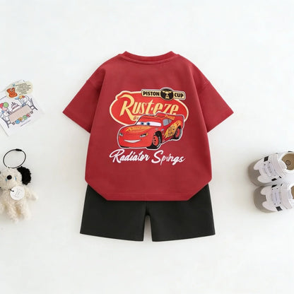 2piece/set For Boy Clothing Summer Cotton Cartoon Car Tshirt + Shorts Children's Wear Outfits Kids Costume Leisure Tracksuits