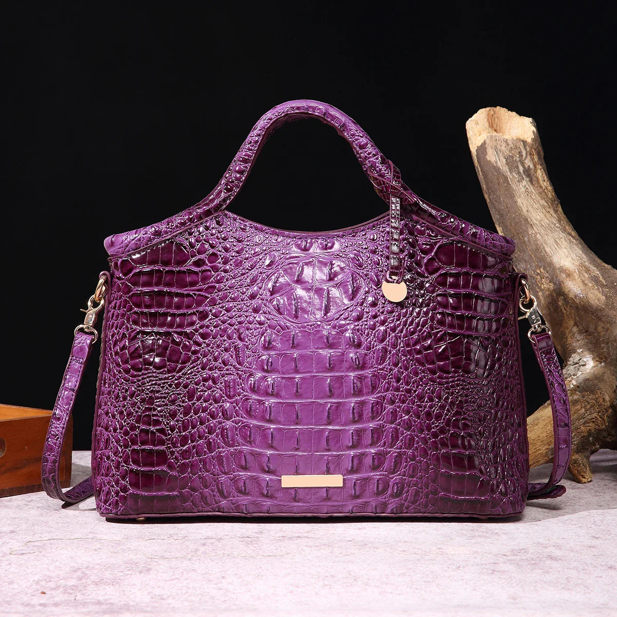 crocodile pattern colorful solid color high-end retro women's handbag