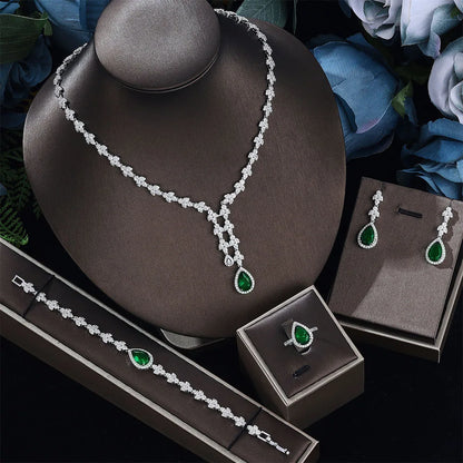 4 pieces of cubic zirconia jewelry, luxury Dubai Nigerian crystal wedding necklace, popular in Central Asia