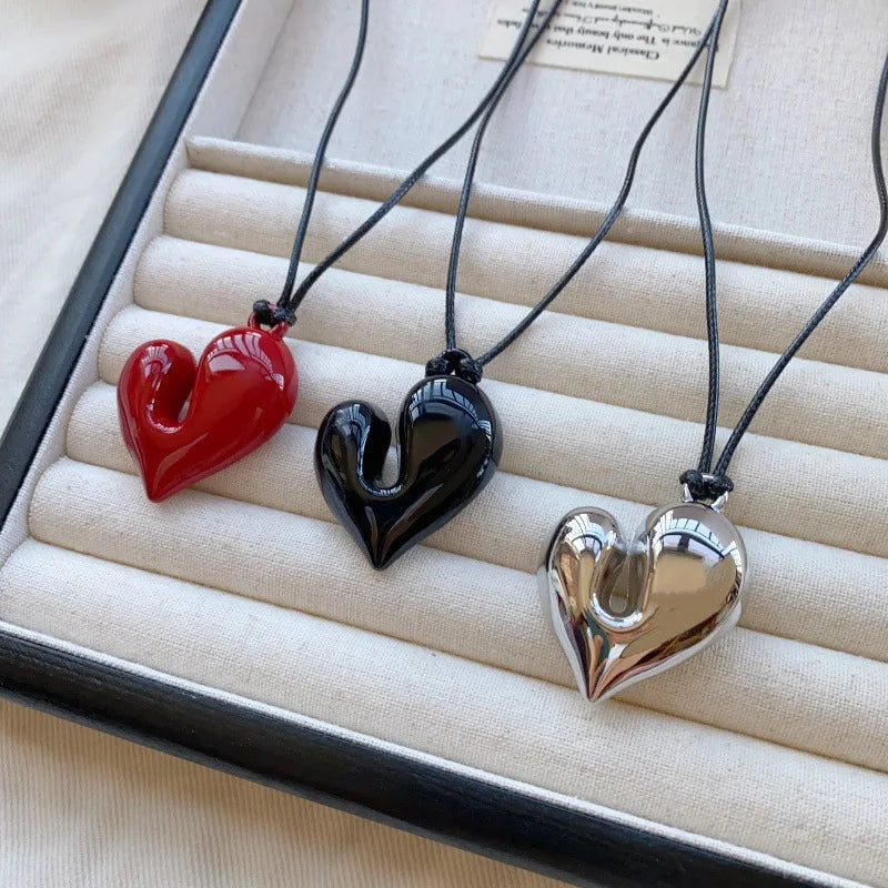Heart Pendant Necklace for Women Men 85CM Adjustable Pull-out Sweater Chain Fashion Jewelry Accessory Gift
