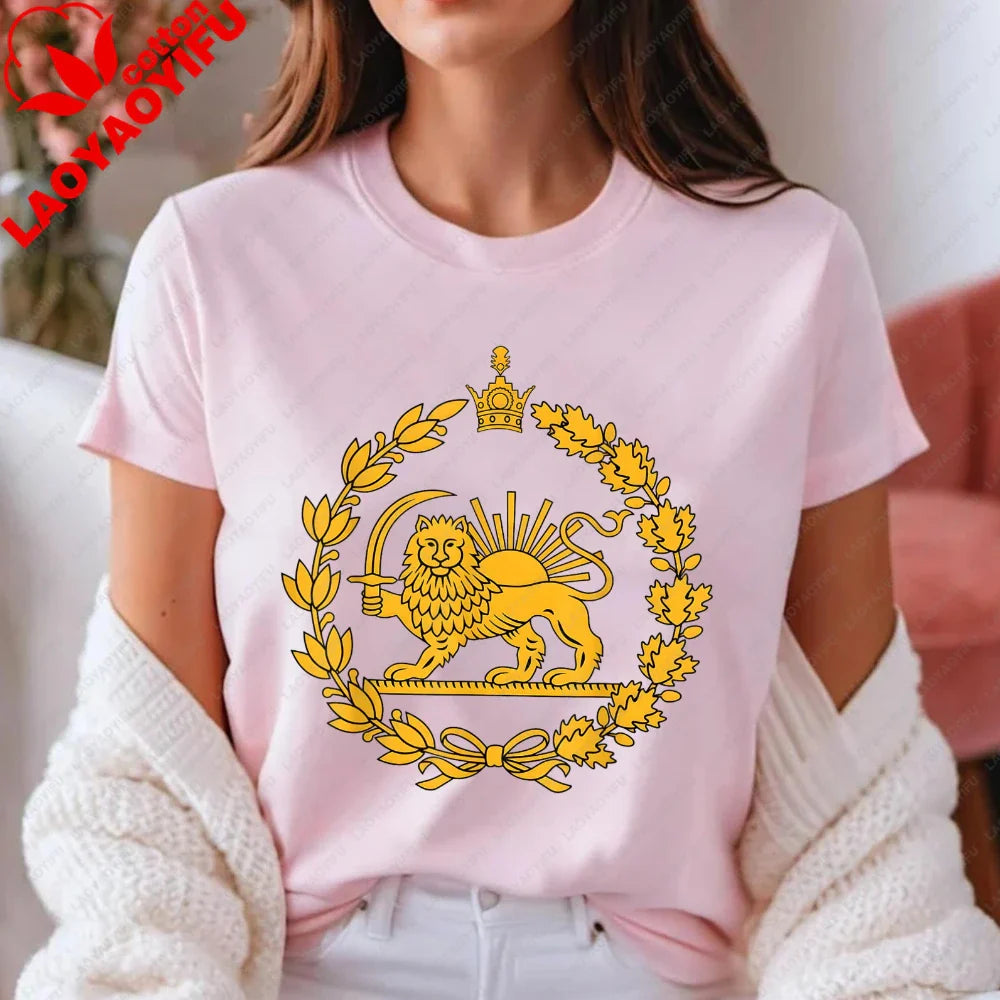 Lion and Sun Iran Persian Flag Iran Tshirt Khorshid Graphic T-Shirt Daily Life Casual Men Women Unisex Cotton Streetwear