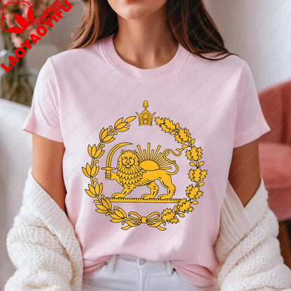 Lion and Sun Iran Persian Flag Iran Tshirt Khorshid Graphic T-Shirt Daily Life Casual Men Women Unisex Cotton Streetwear