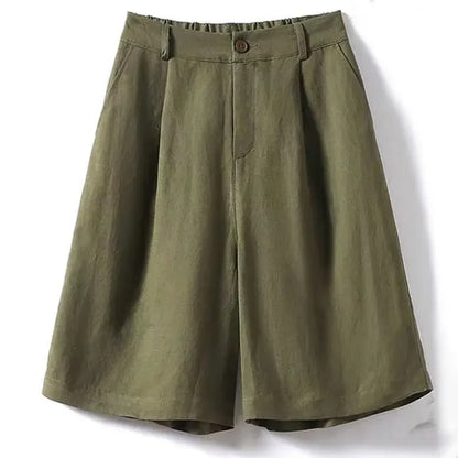 Cotton and Linen Shorts for Women Summer 2025 Loose High Waisted Wide Leg Pants Casual Versatile Solid Retro Straight Shorts