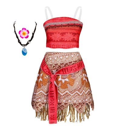 Movie Moana Girl Dress Halloween Cosplay Party Costume Princess Fancy Clothes Children Vaiana Outfit Dress