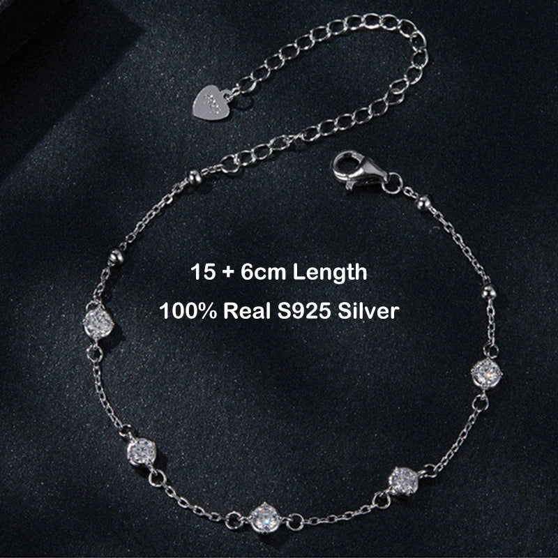 Round Bezel 0.87cttw Full D Color Moissanite Diamond Bracelet For Women 925 Silver GRA Certified 19cm Link Bracelets Gift