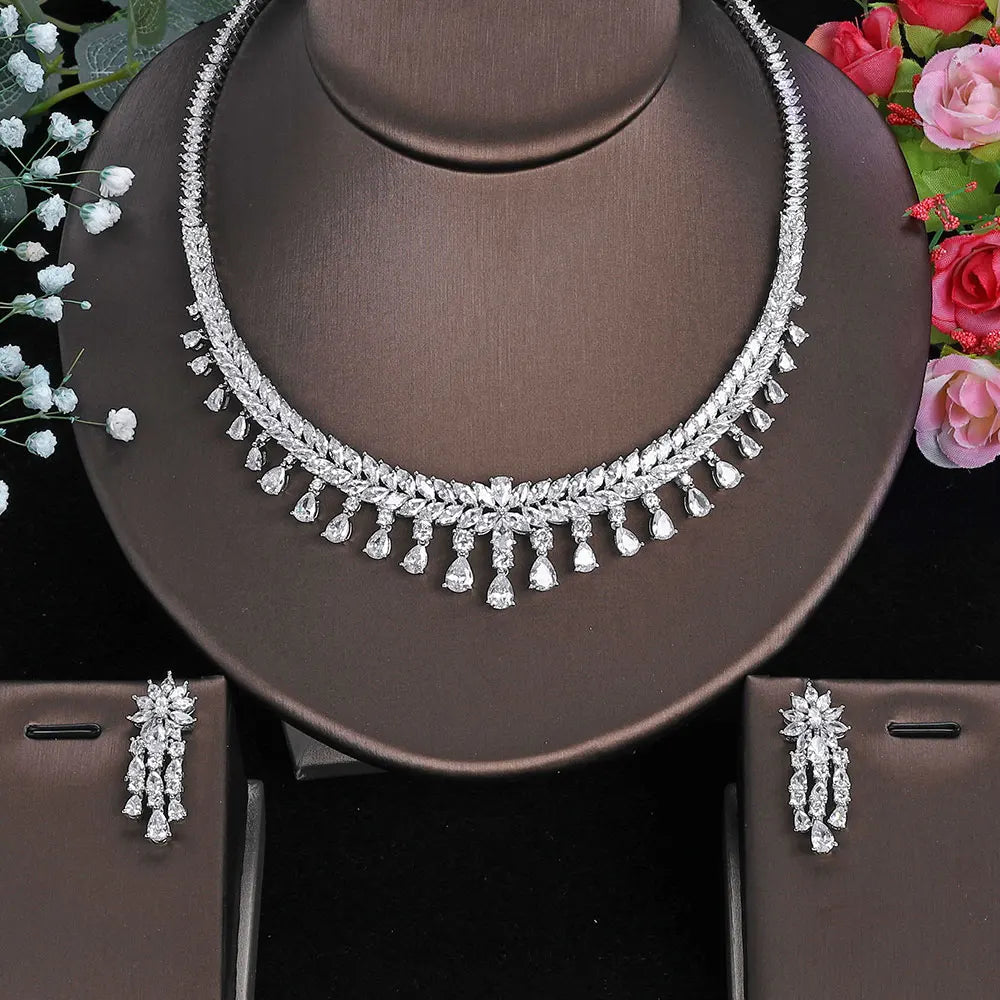 2023 New 4-piece Set Cubic zirconia Necklace Bridal Wedding Jewelry Set Hot in Saudi Arabia and Africa