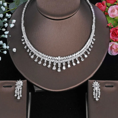 2023 New 4-piece Set Cubic zirconia Necklace Bridal Wedding Jewelry Set Hot in Saudi Arabia and Africa