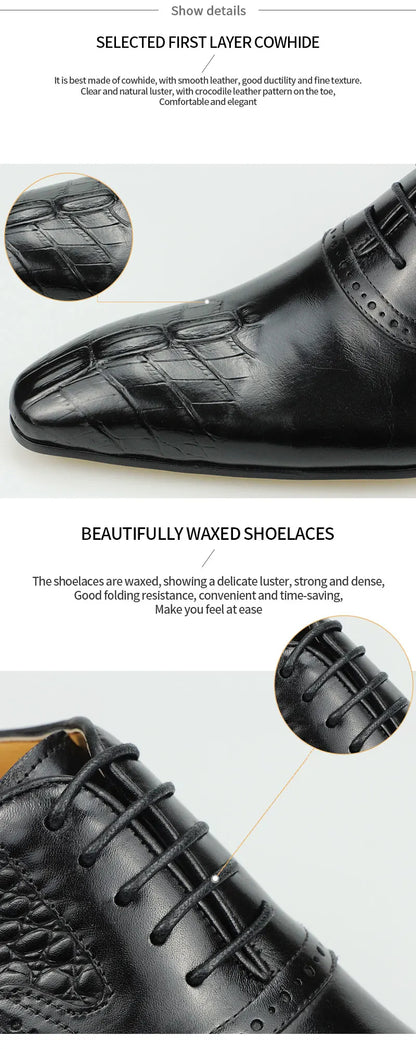 Italy Men's Shoes Prince Classic Modern Formal Oxford Wingtip Lace Up Dress Shoes Handmade Black Genuine Leather Shoes