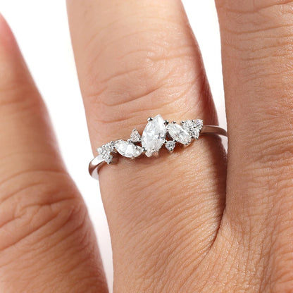 0.58cttw Marquise Cut Weeding Moissanite Rings for Women Double Halo High Quality 925 Sterling Silver Half Eternity Band