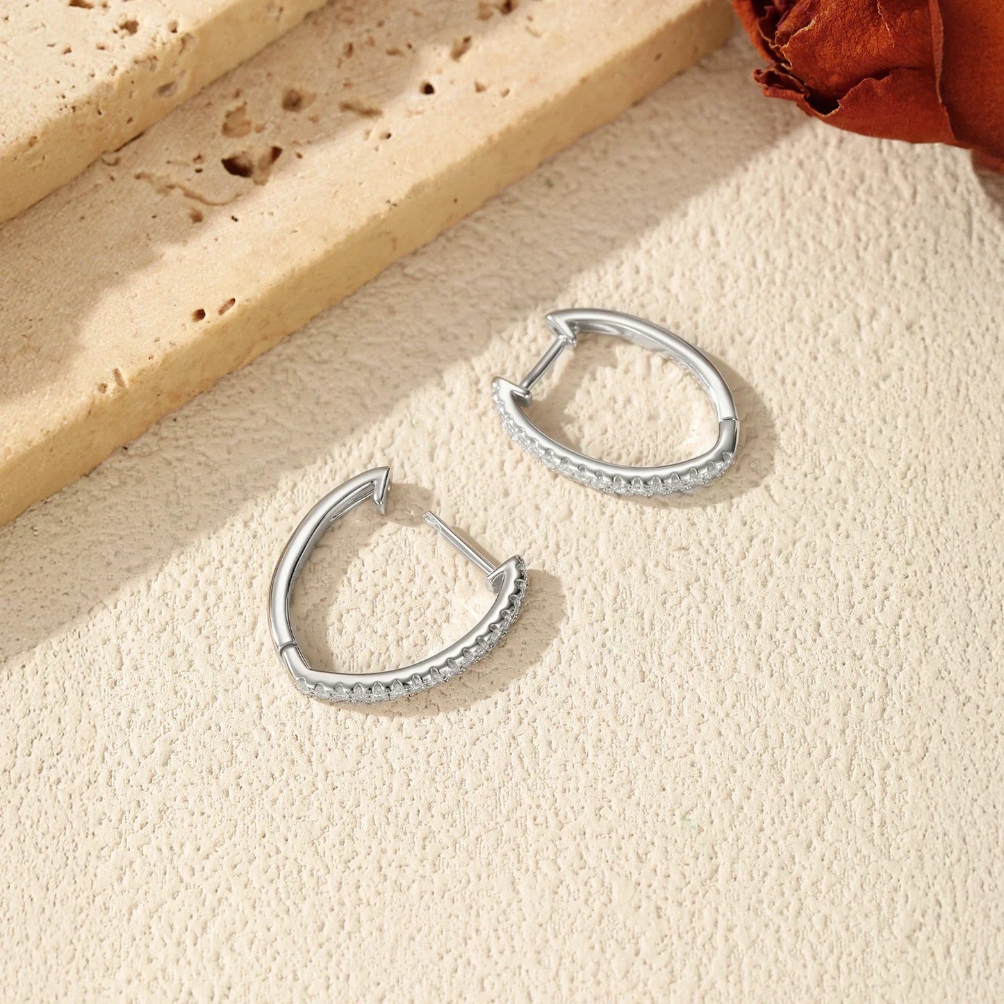 D Color Moissanite 925 Sterling Silver Geometric Stackable Fashion Thin Hoop Earring For Women Dating Fine Jewelry