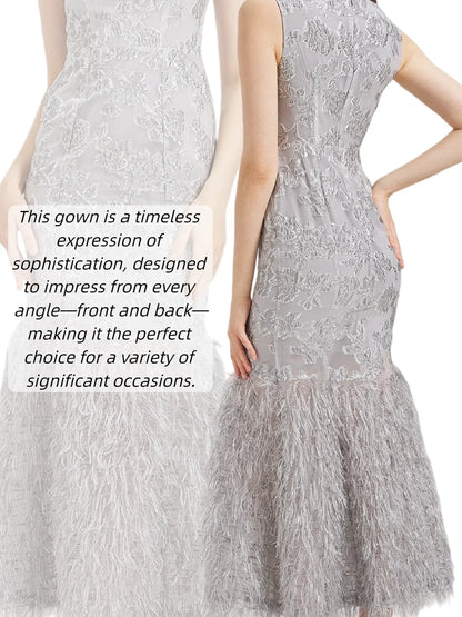 New Arrival Organza Fishtail Long Dress Maxi Evening Summer Sleeveless Bodycon Fitting Gown Feathers Women Robe Vestido