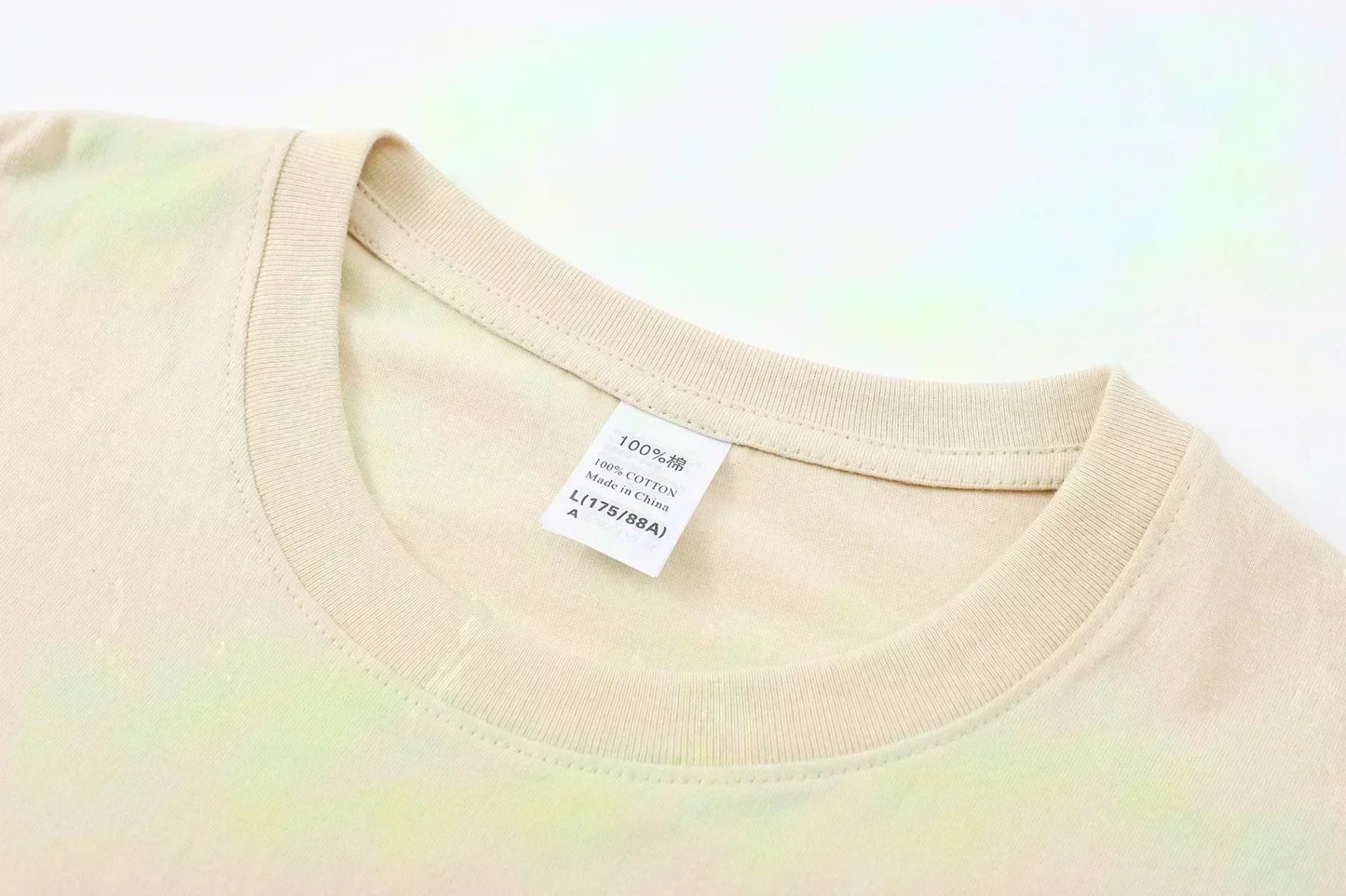 Men's T-shirt White round-neck short-sleeved t-shirt with blue and black pattern print suitable for both casual and formal