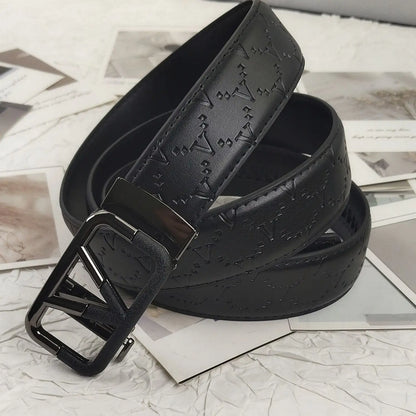 2026 Luxury Designer Belt for Men – Letter Pattern, High-Quality Leather, Metal Buckle, Business & Casual Wear