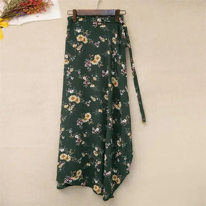 Summer Yellow/Pink Floral A-line Maxi Long Chiffon Skirts Daisy Patchwork Bright Flowers Beach Casual Maxi Long Chiffon Skirts
