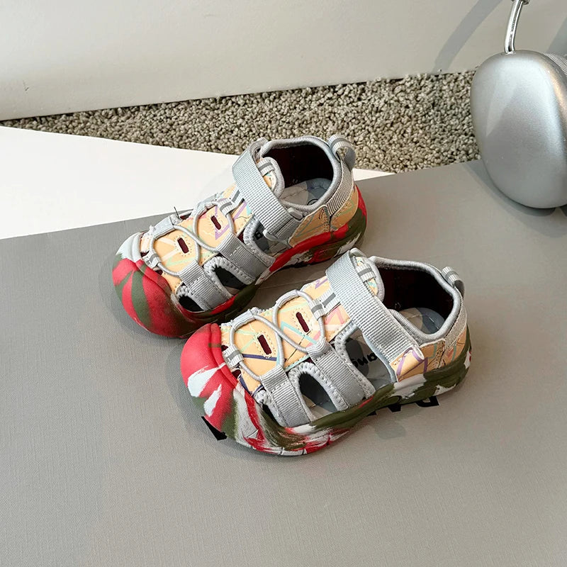 Children's sandals, boys' toe cover beach shoes, Summer 2025 girls' outdoor walking baby sports sandals