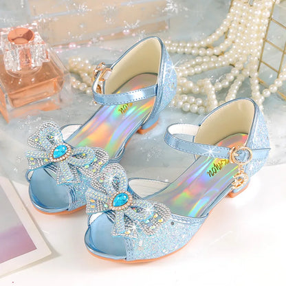 2026 Girls' Princess Sandals Children's Shoes Frozen Elsa Children's Shoes Girls Fashion Baby Pink Blue High Heel Shoes Size