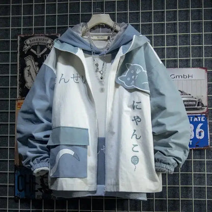 New 2025 Spring Woman Hooded Cute Shark Print Japanese Style Patchwork Teen Hoodies Jacket Fashion Harajuku Women Sweatshirt