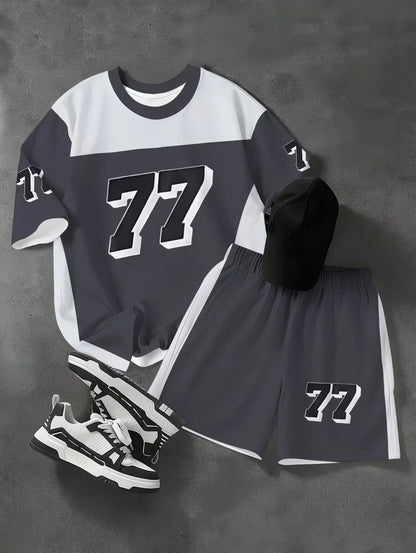 Fashiona Number Digital Printed Jersey Boy Short Sleeve Loose Fit Shorts and T-Shirt Set Sporty Outdoor Quick Drying 2pc Boy Set