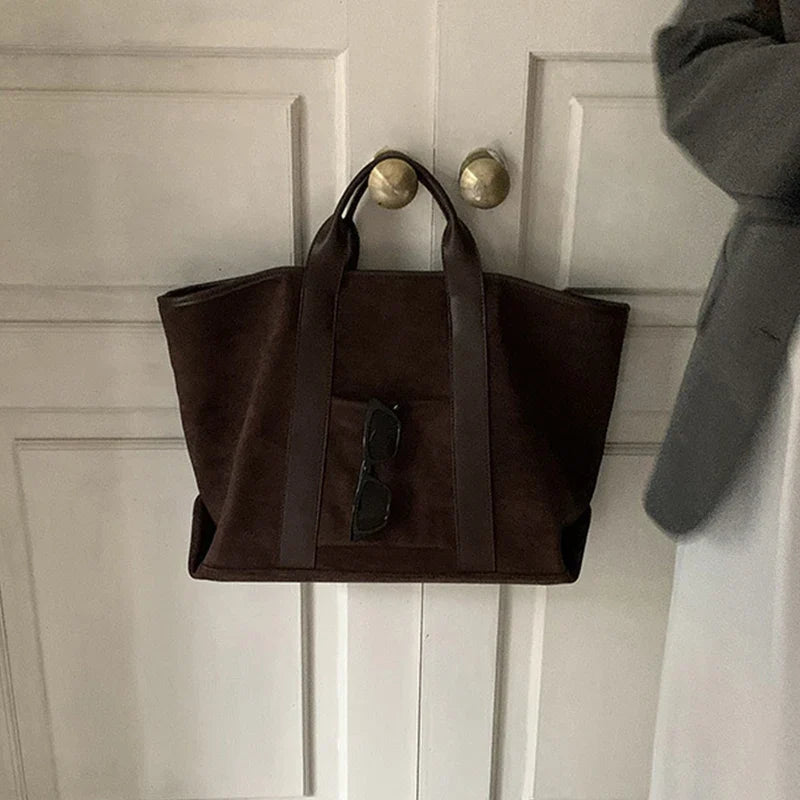 Vintage Suede Large Capacity Handbag Simple All-match Fashion Tote Bags Design Casual Top Handle Shoulder Bag For Women