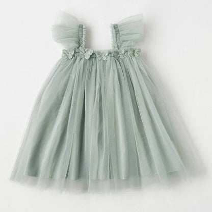 Vestidos de Tule de Malha de Princesa para Meninas, Tutu, Vestido de Aniversário de Sereia com Borboletas 3D para Crianças de 1 a 6 Anos, Vestido de Princesa Infantil
