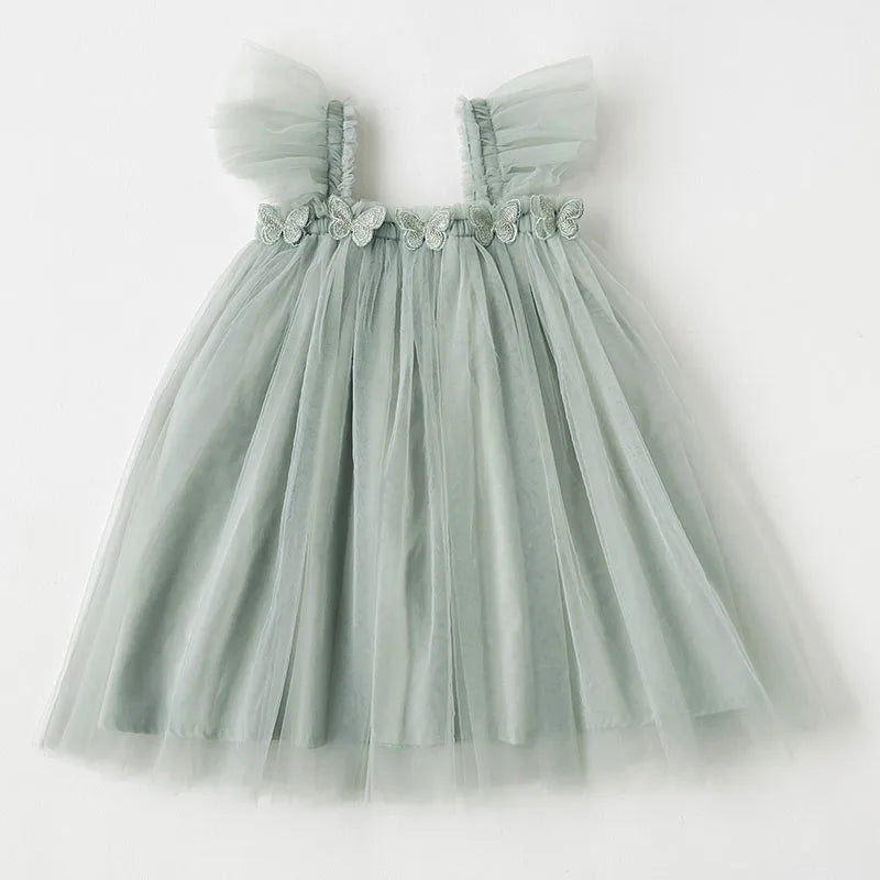 Summer Kids Sweet Mesh Dress Girls 5 Colors Suspended 3D Butterfly Skirt Children Tutu Princess Dress