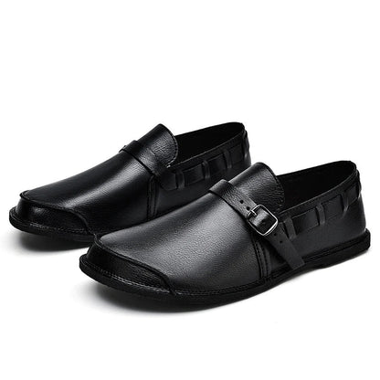 Sapatos Masculinos de Couro com Bico Largo e Sem Cadarço, Flats Casuais Minimalistas Antiderrapantes Primavera Verão Outono