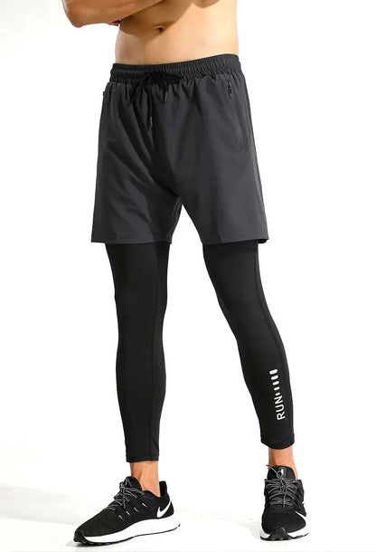 Men 2 In 1 Running Pants Double Layer Pant Tight Training Basketball Legging Fitness Sweatpant With Pockets Running Trousers