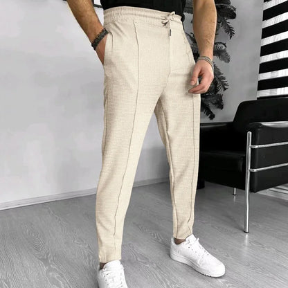 Mens Stylish Waffle Pants - Casual Sports Slim Fit with Adjustable Drawstring Secure Pockets for All Seasons - Perfect Outdoor