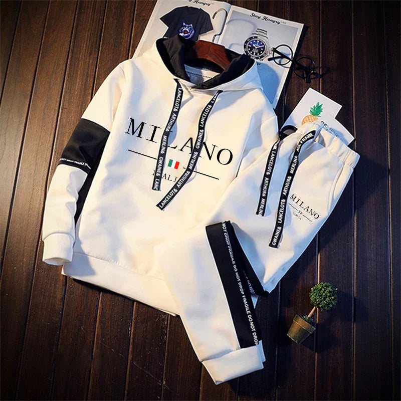 Hot Sales Mens Tracksuit Casual Print Sweatshirts Single Piece Hoodie Pants Sports Jogging Mens Clothing AutumnWinter Sportswear