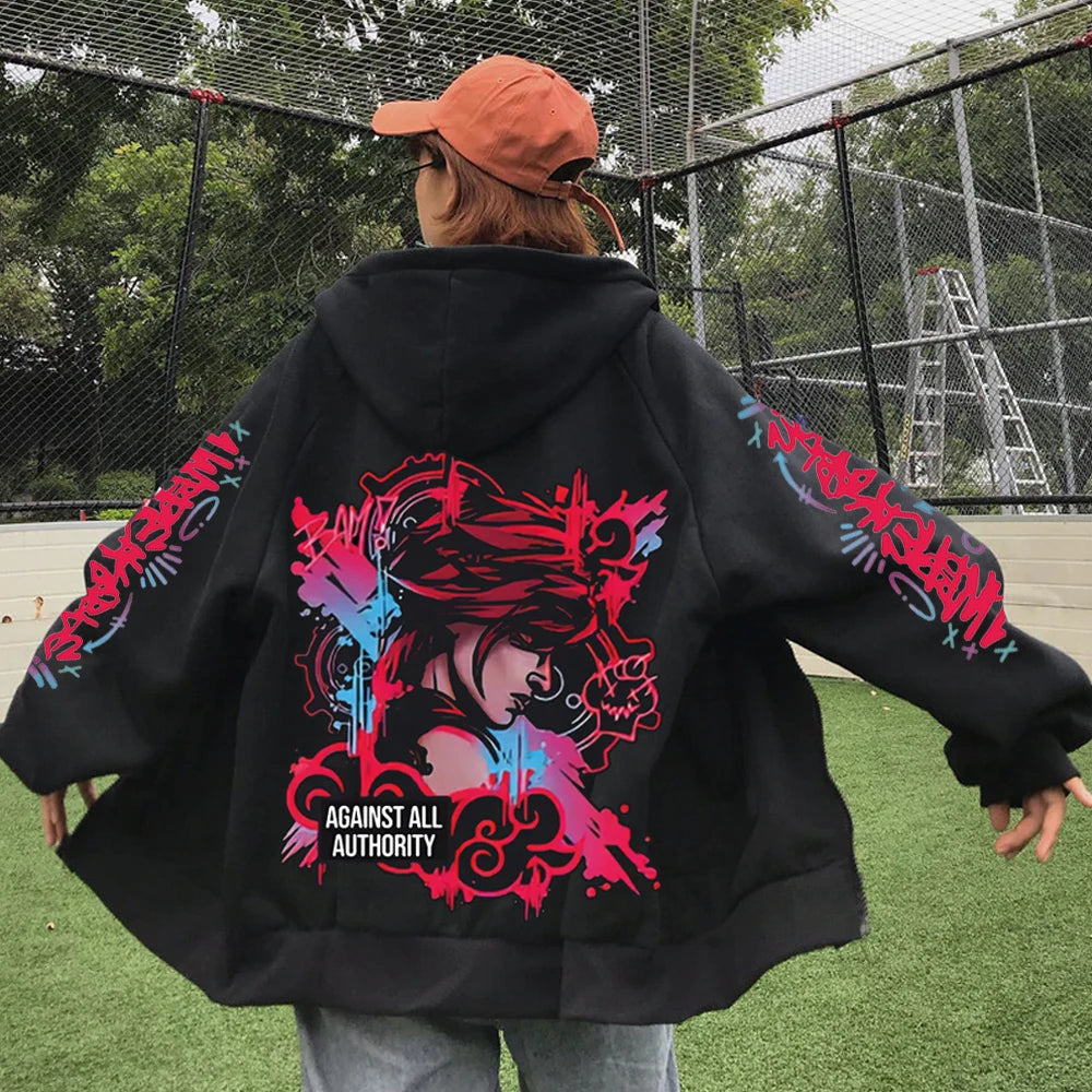 2025 Anime Arcane Vi Zipper Hoodie Harajuku Pullover Tops Long Sleeve Loose Casual Sweatshirts