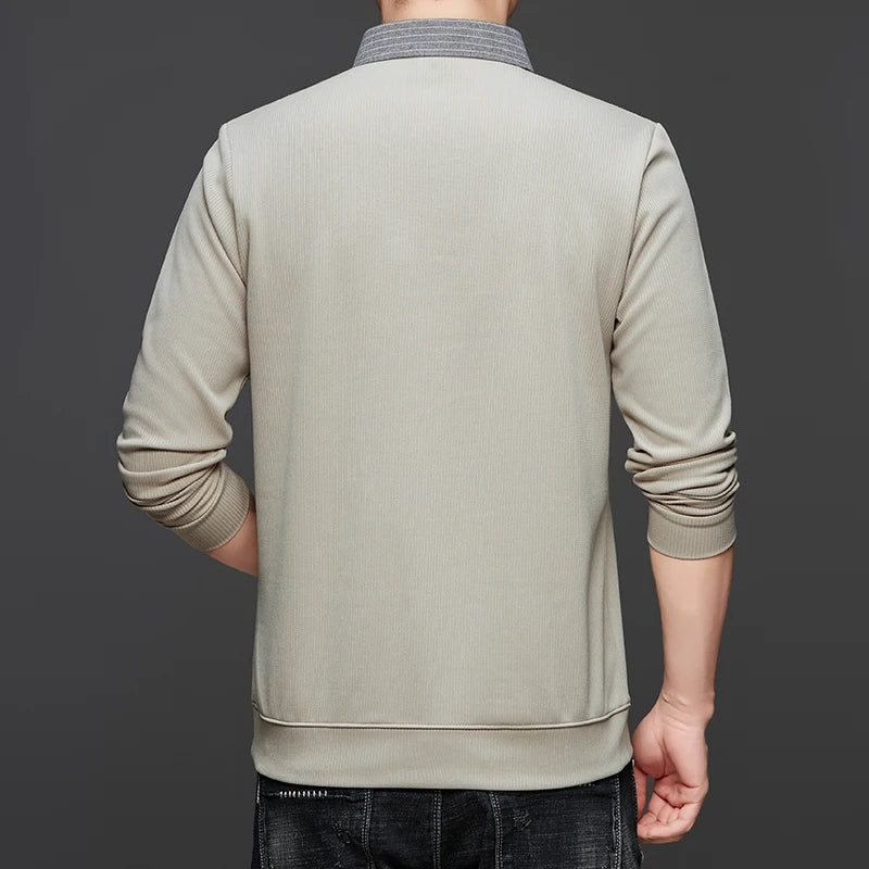 High Quality Men's Polo Shirt Contrast Color Lapel Long Sleeve T-Shirt Autumn New Exquisite Print Top Casual Business Menswear