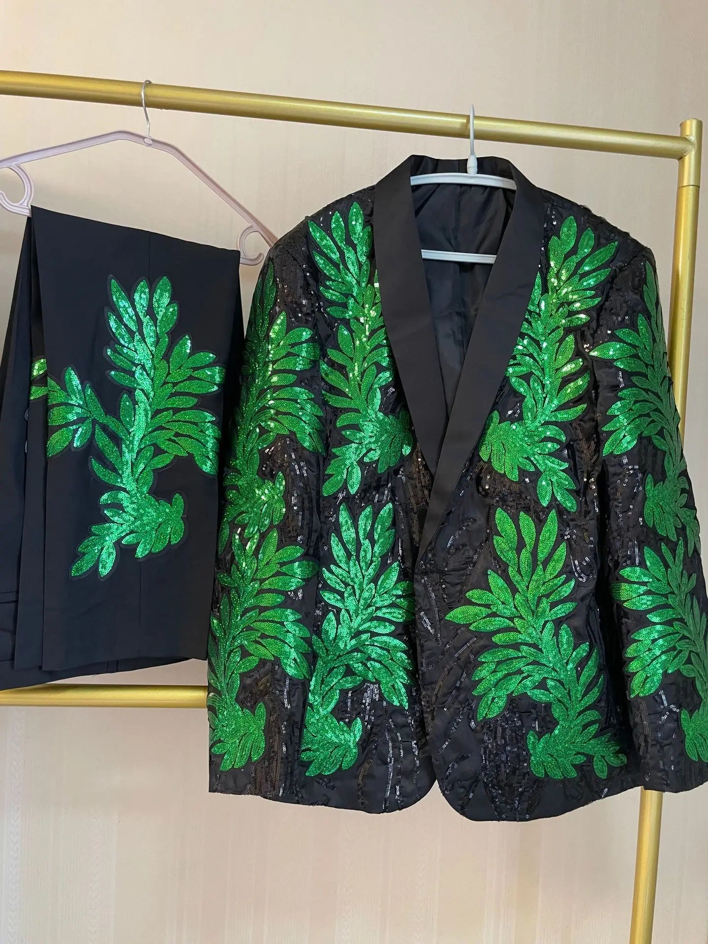 Men's Gold Sequin Applique Fashion Trend Suit Set High-Quality Casual Jacket And Western Pants Two-Piece Ensemble