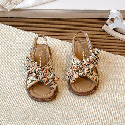 Summer Girl's Sandals Open Toe Flower Hook-loop Chic Kid's Flat Shoe Solid Colors Light Comfy Casual Daily Children Shoes 23-33