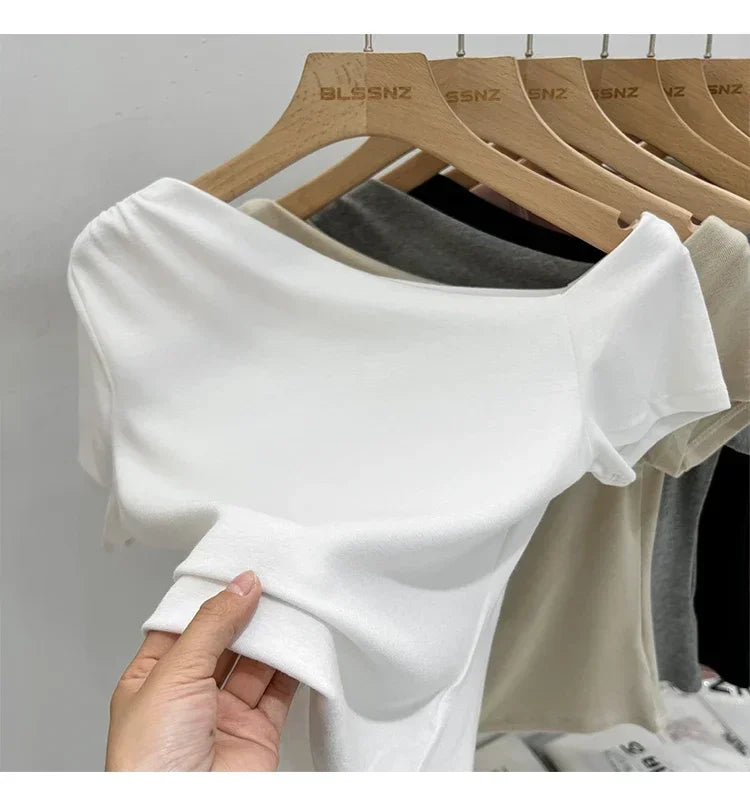 Womens Long Sleeve Off Shoulder T Shirts 2026 Tight Knit Sexy Slim Fitted Casual Women's Basic Tops Cropped T-Shirt