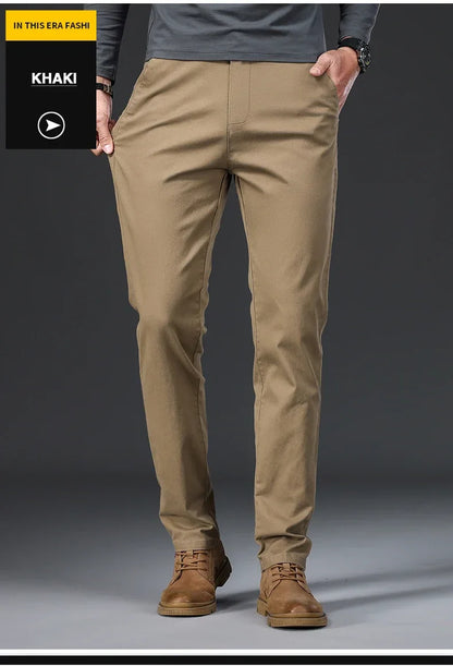 97% Cotton Classic Men's Casual Pants New Soft Cozy Elasticity Straight Business Trousers Fashion Branded Clothing Size 28-38