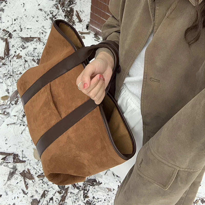 Vintage Suede Large Capacity Handbag Simple All-match Fashion Tote Bags Design Casual Top Handle Shoulder Bag For Women