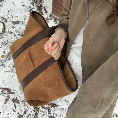 Vintage Suede Large Capacity Handbag Simple All-match Fashion Tote Bags Design Casual Top Handle Shoulder Bag For Women