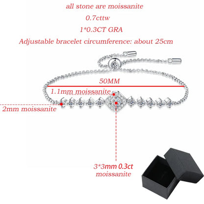 3*3mm 0.7cttw Full Moissanite Bracelets for Women Princess Cut Square Luxury Chian S925 Sterling Silver Wholesale Jewelry